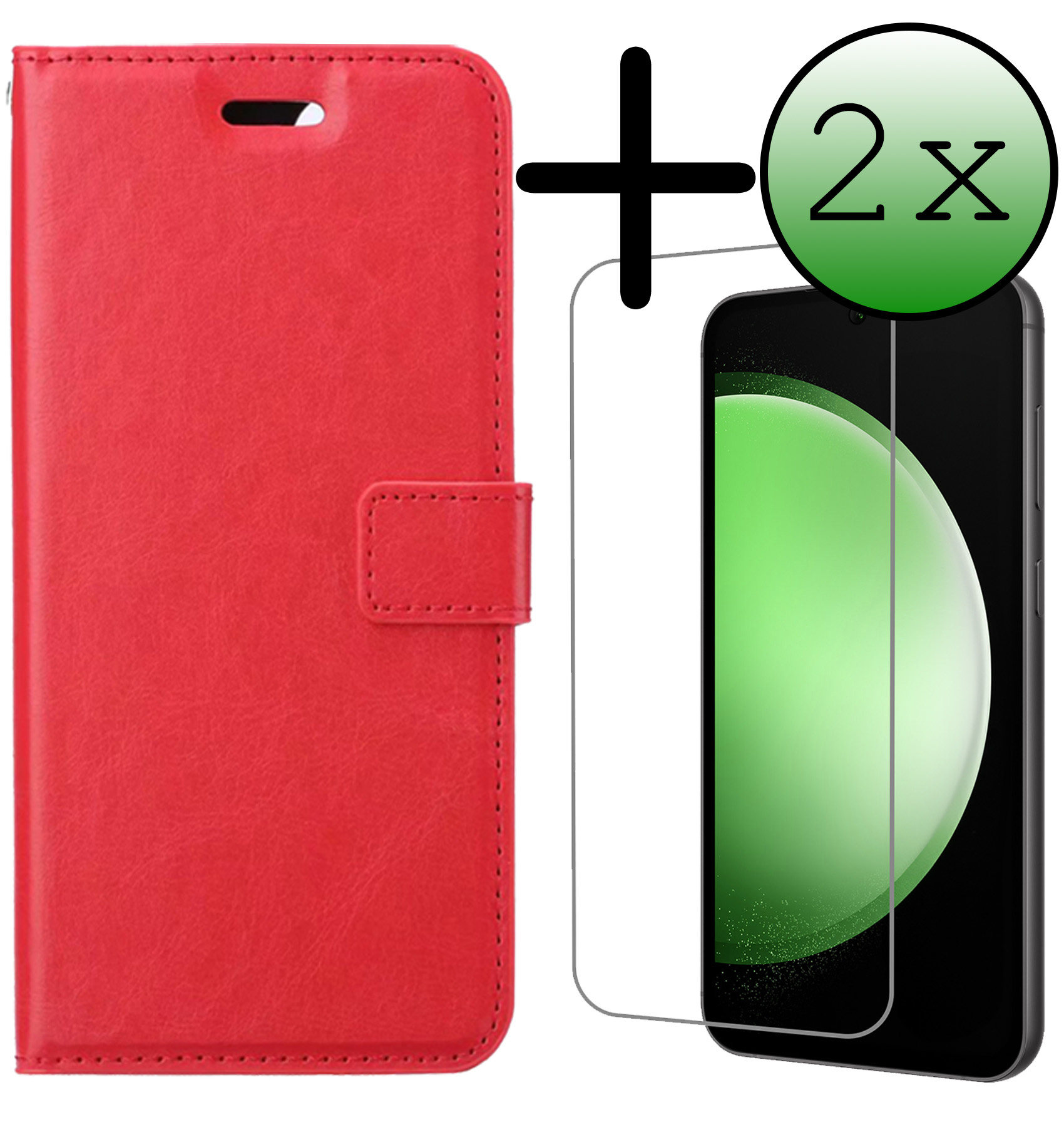 BASEY. Hoes Geschikt voor Samsung S23 FE Hoesje Bookcase Hoes Flip Case Book Cover Met 2x Screenprotector - Hoesje Geschikt voor Samsung Galaxy S23 FE Hoes Book Case Hoesje - Rood