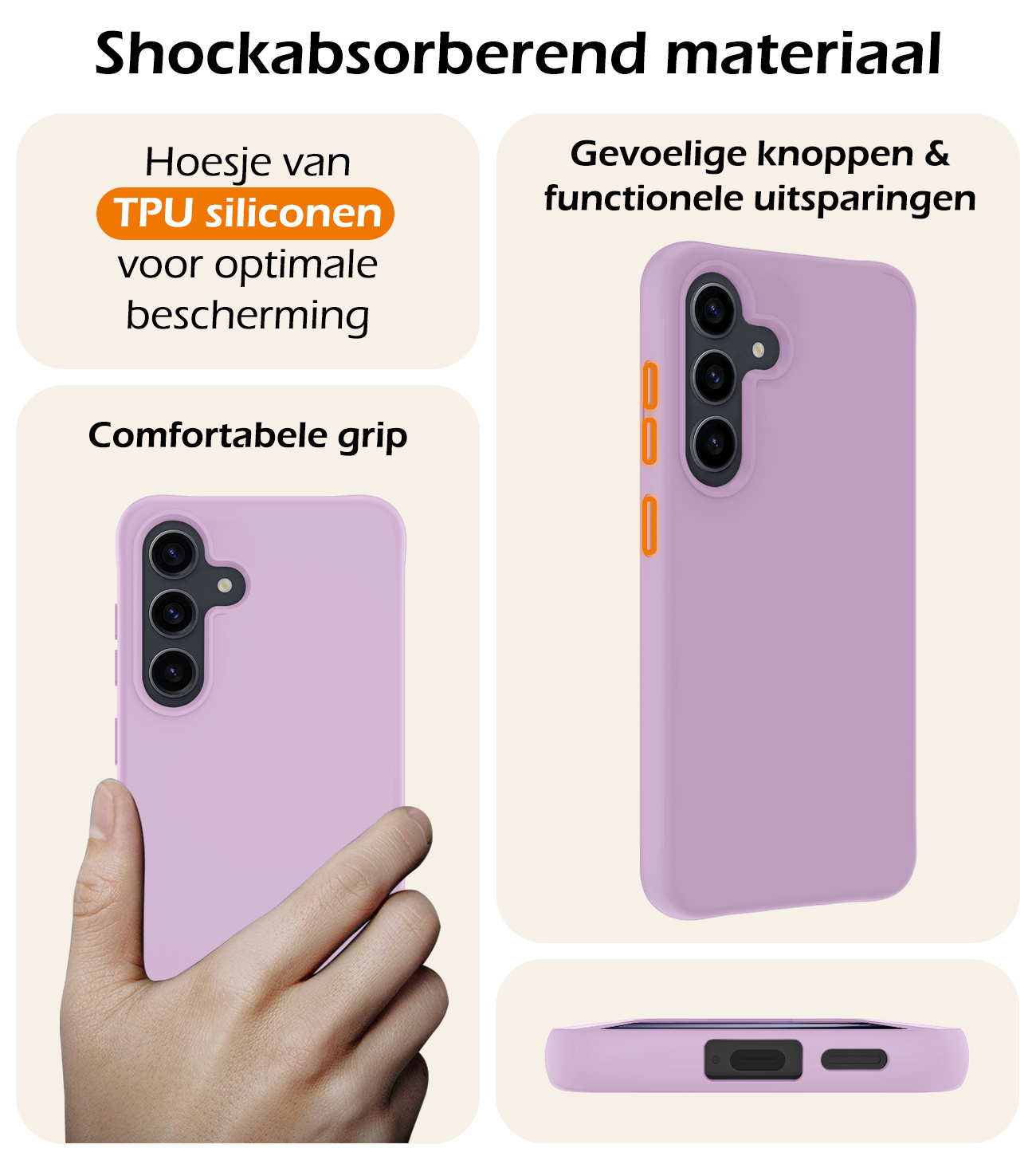 Nomfy Hoesje Geschikt voor Samsung S23 FE Hoesje Siliconen Cover Case Met 2x Screenprotector - Hoes Geschikt voor Samsung Galaxy S23 FE Hoes Back Case - Lila