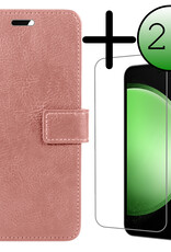 BASEY. Hoes Geschikt voor Samsung S23 FE Hoesje Bookcase Hoes Flip Case Book Cover Met 2x Screenprotector - Hoesje Geschikt voor Samsung Galaxy S23 FE Hoes Book Case Hoesje - Rosé goud