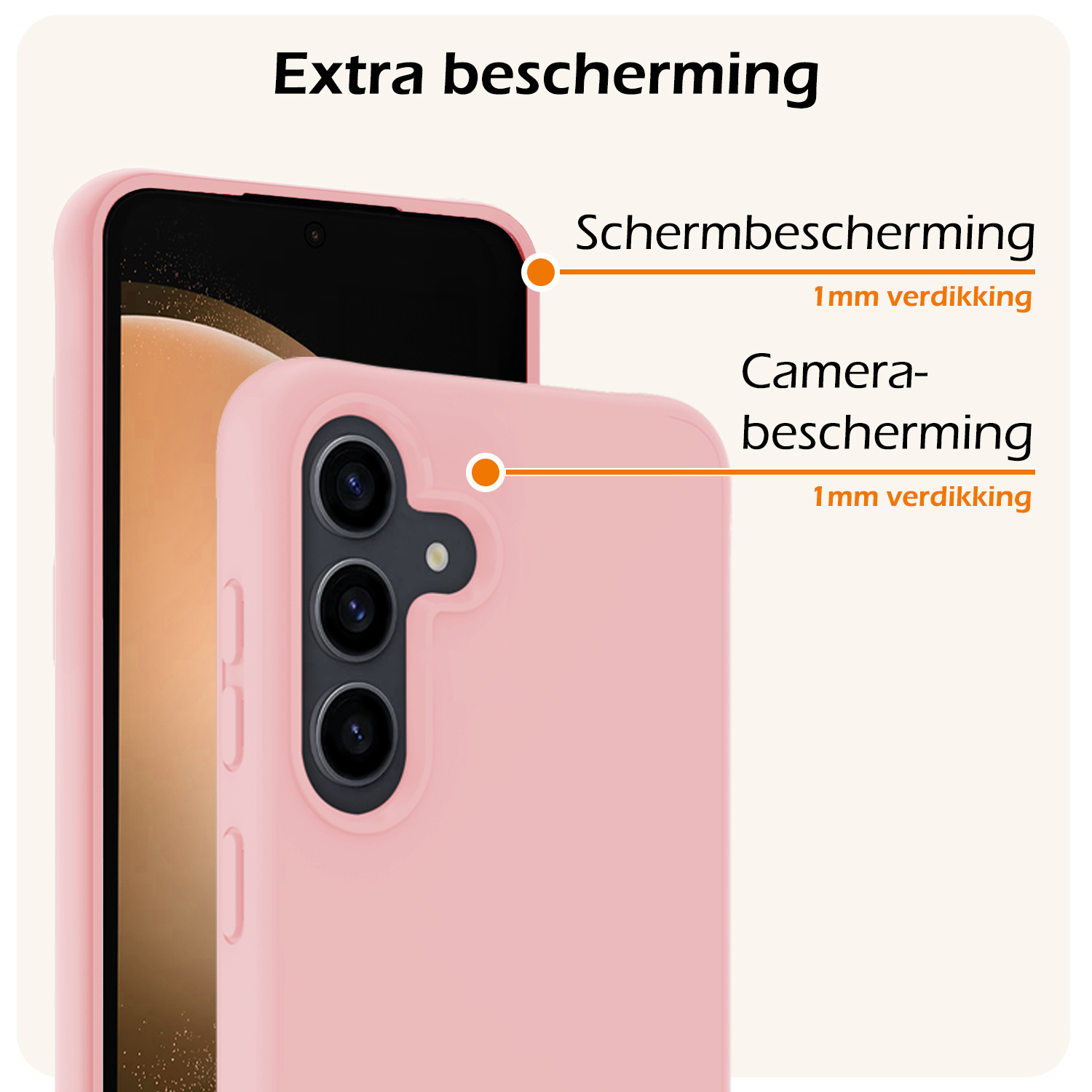 Nomfy Hoesje Geschikt voor Samsung S23 FE Hoesje Siliconen Cover Case Met 2x Screenprotector - Hoes Geschikt voor Samsung Galaxy S23 FE Hoes Back Case - Lichtroze