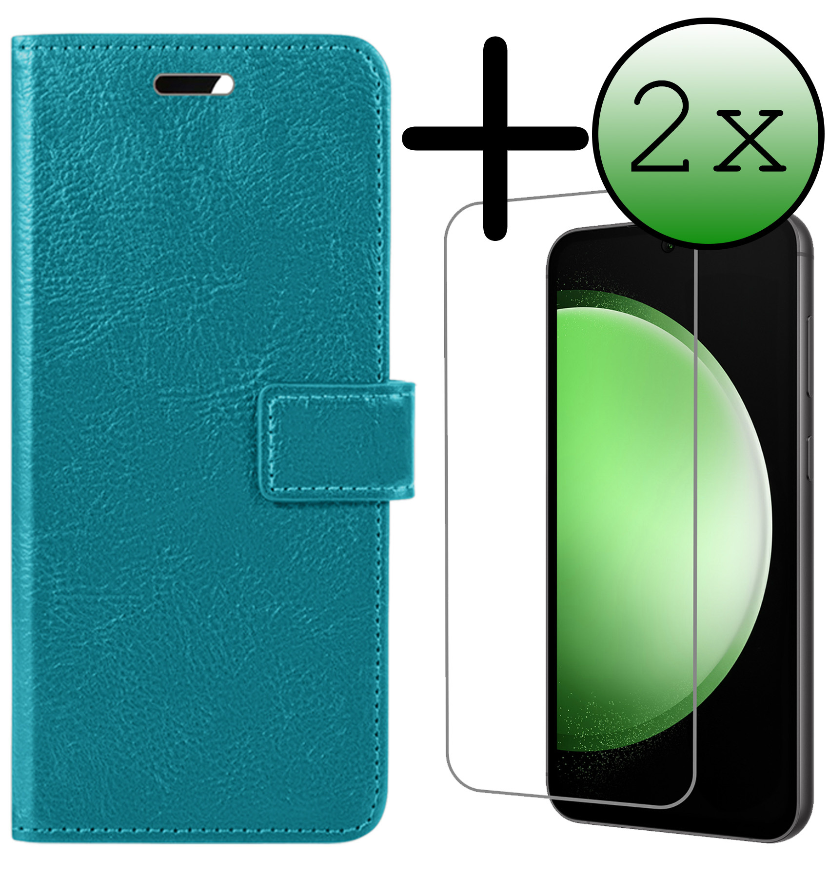 BASEY. Hoes Geschikt voor Samsung S23 FE Hoesje Bookcase Hoes Flip Case Book Cover Met 2x Screenprotector - Hoesje Geschikt voor Samsung Galaxy S23 FE Hoes Book Case Hoesje - Turquoise
