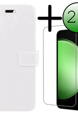 BASEY. Hoes Geschikt voor Samsung S23 FE Hoesje Bookcase Hoes Flip Case Book Cover Met 2x Screenprotector - Hoesje Geschikt voor Samsung Galaxy S23 FE Hoes Book Case Hoesje - Wit