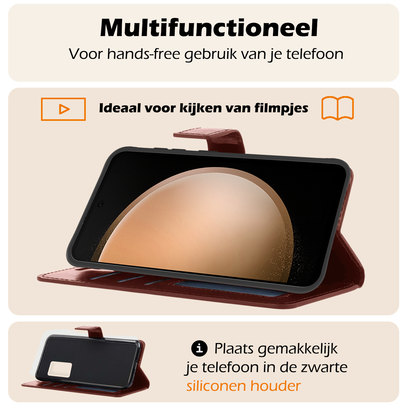 Nomfy Hoesje Geschikt voor Samsung S23 FE Hoes Bookcase Flipcase Book Cover Met Screenprotector - Hoes Geschikt voor Samsung Galaxy S23 FE Hoesje Book Case - Bruin