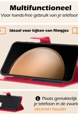 Nomfy Hoesje Geschikt voor Samsung S23 FE Hoes Bookcase Flipcase Book Cover Met Screenprotector - Hoes Geschikt voor Samsung Galaxy S23 FE Hoesje Book Case - Donkerroze