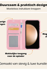 Nomfy Hoesje Geschikt voor Samsung S23 FE Hoes Bookcase Flipcase Book Cover Met Screenprotector - Hoes Geschikt voor Samsung Galaxy S23 FE Hoesje Book Case - Lichtroze