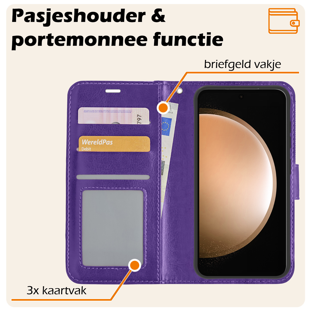 Nomfy Hoesje Geschikt voor Samsung S23 FE Hoes Bookcase Flipcase Book Cover Met Screenprotector - Hoes Geschikt voor Samsung Galaxy S23 FE Hoesje Book Case - Paars