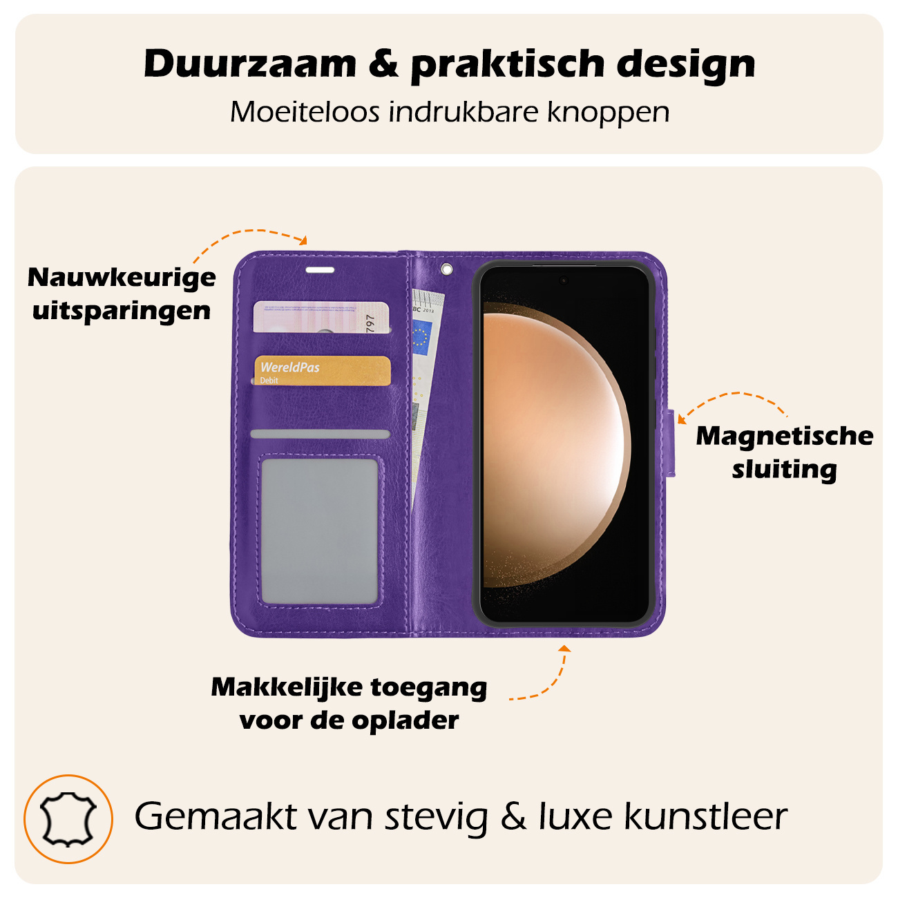 Nomfy Hoesje Geschikt voor Samsung S23 FE Hoes Bookcase Flipcase Book Cover Met Screenprotector - Hoes Geschikt voor Samsung Galaxy S23 FE Hoesje Book Case - Paars