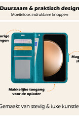 Nomfy Hoesje Geschikt voor Samsung S23 FE Hoes Bookcase Flipcase Book Cover Met Screenprotector - Hoes Geschikt voor Samsung Galaxy S23 FE Hoesje Book Case - Turquoise