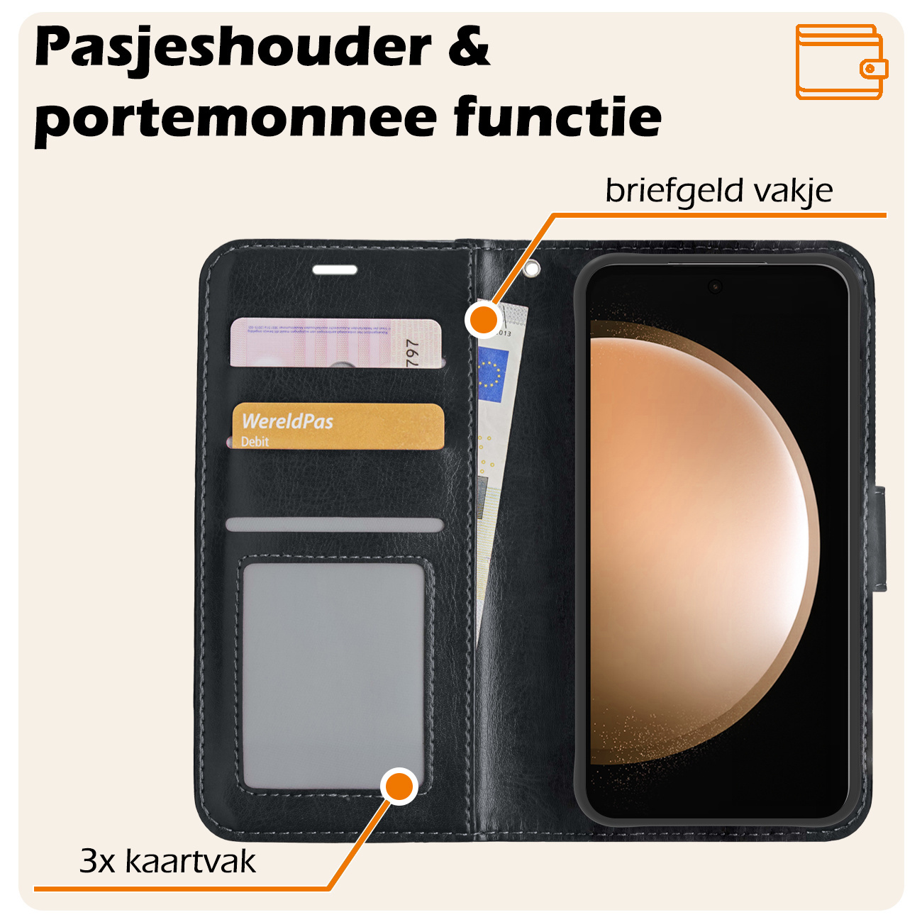 Nomfy Hoesje Geschikt voor Samsung S23 FE Hoes Bookcase Flipcase Book Cover Met Screenprotector - Hoes Geschikt voor Samsung Galaxy S23 FE Hoesje Book Case - Zwart