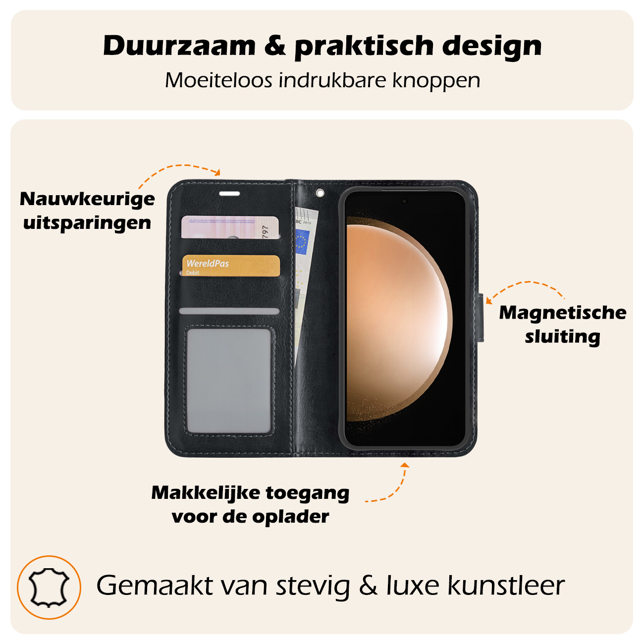 Nomfy Hoesje Geschikt voor Samsung S23 FE Hoes Bookcase Flipcase Book Cover Met Screenprotector - Hoes Geschikt voor Samsung Galaxy S23 FE Hoesje Book Case - Zwart