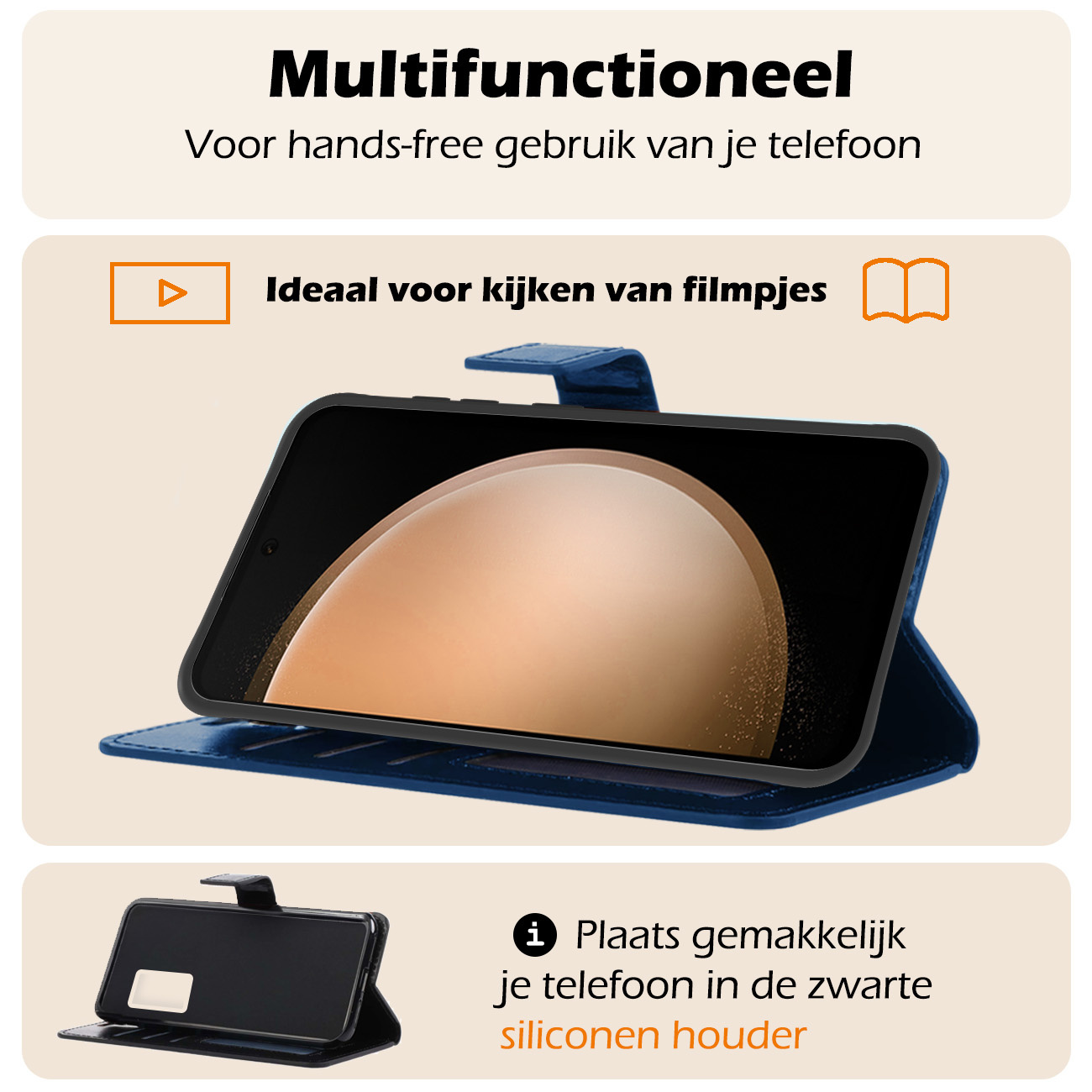 Nomfy Hoesje Geschikt voor Samsung S23 FE Hoes Bookcase Flipcase Book Cover Met 2x Screenprotector - Hoes Geschikt voor Samsung Galaxy S23 FE Hoesje Book Case - Donkerblauw