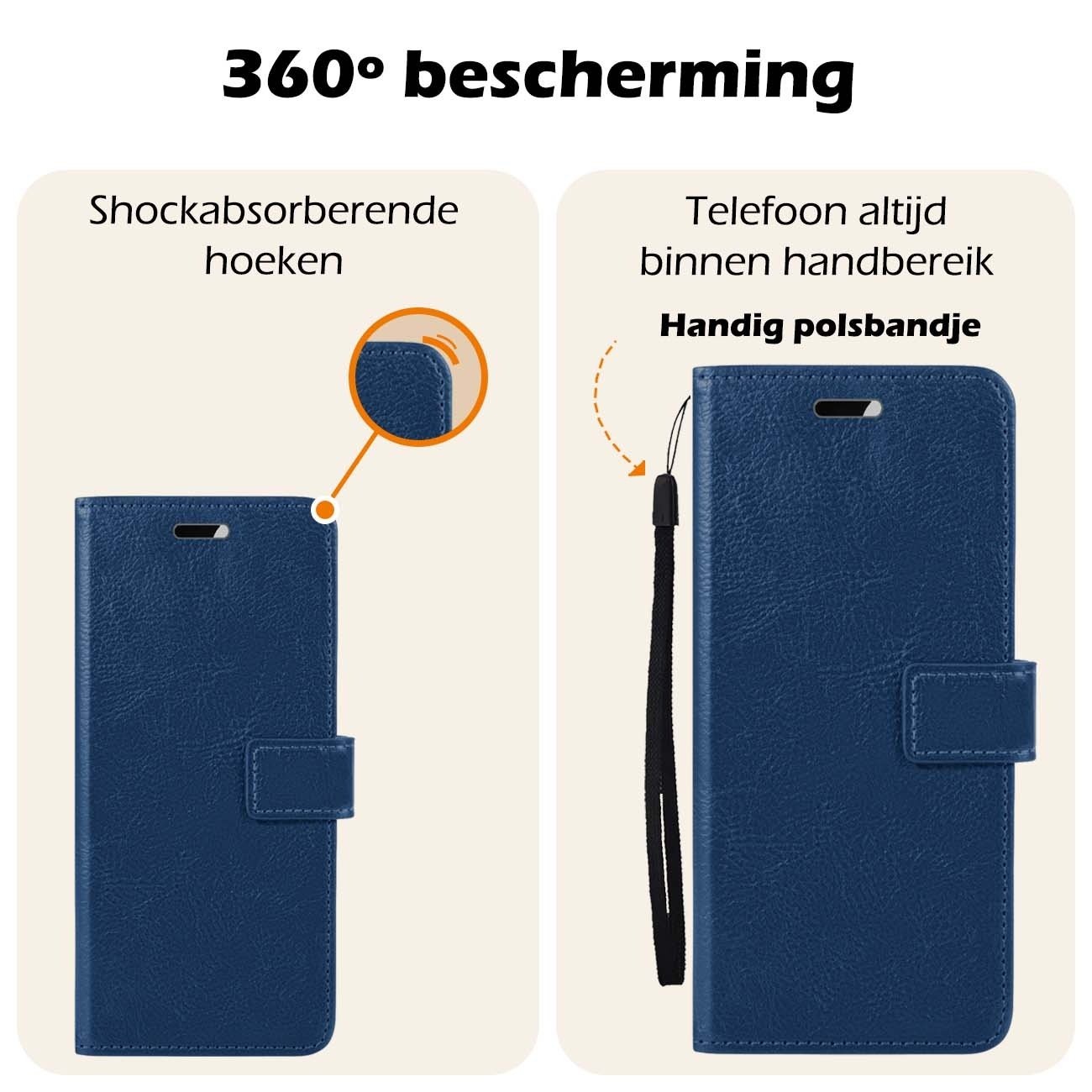 Nomfy Hoesje Geschikt voor Samsung S23 FE Hoes Bookcase Flipcase Book Cover Met 2x Screenprotector - Hoes Geschikt voor Samsung Galaxy S23 FE Hoesje Book Case - Donkerblauw