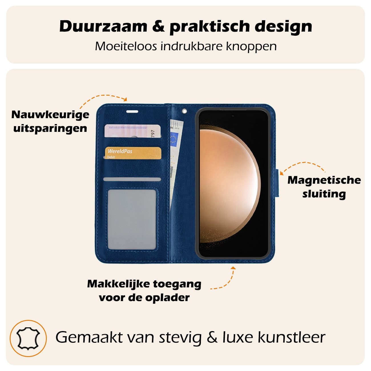 Nomfy Hoesje Geschikt voor Samsung S23 FE Hoes Bookcase Flipcase Book Cover Met 2x Screenprotector - Hoes Geschikt voor Samsung Galaxy S23 FE Hoesje Book Case - Donkerblauw