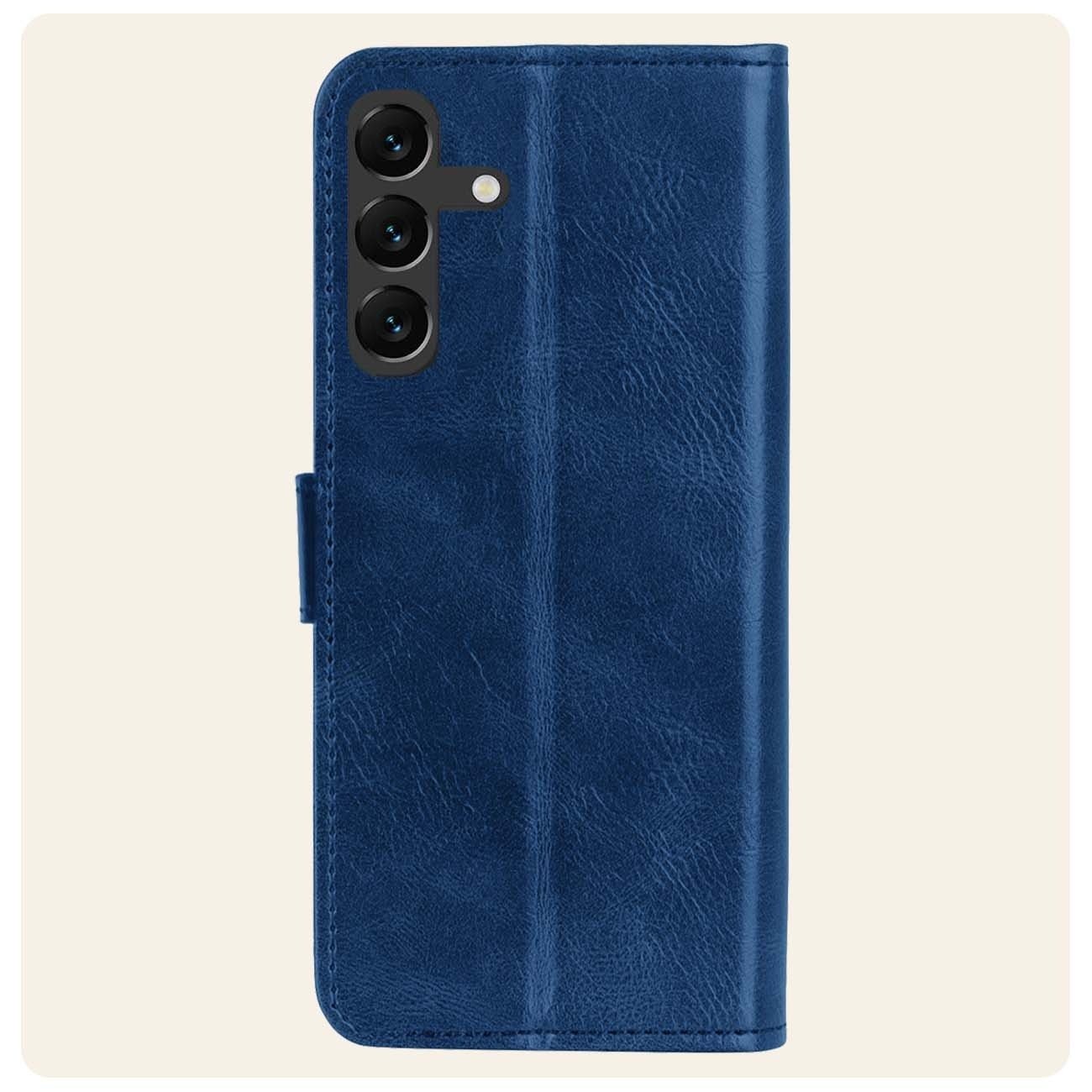 Nomfy Hoesje Geschikt voor Samsung S23 FE Hoes Bookcase Flipcase Book Cover Met 2x Screenprotector - Hoes Geschikt voor Samsung Galaxy S23 FE Hoesje Book Case - Donkerblauw