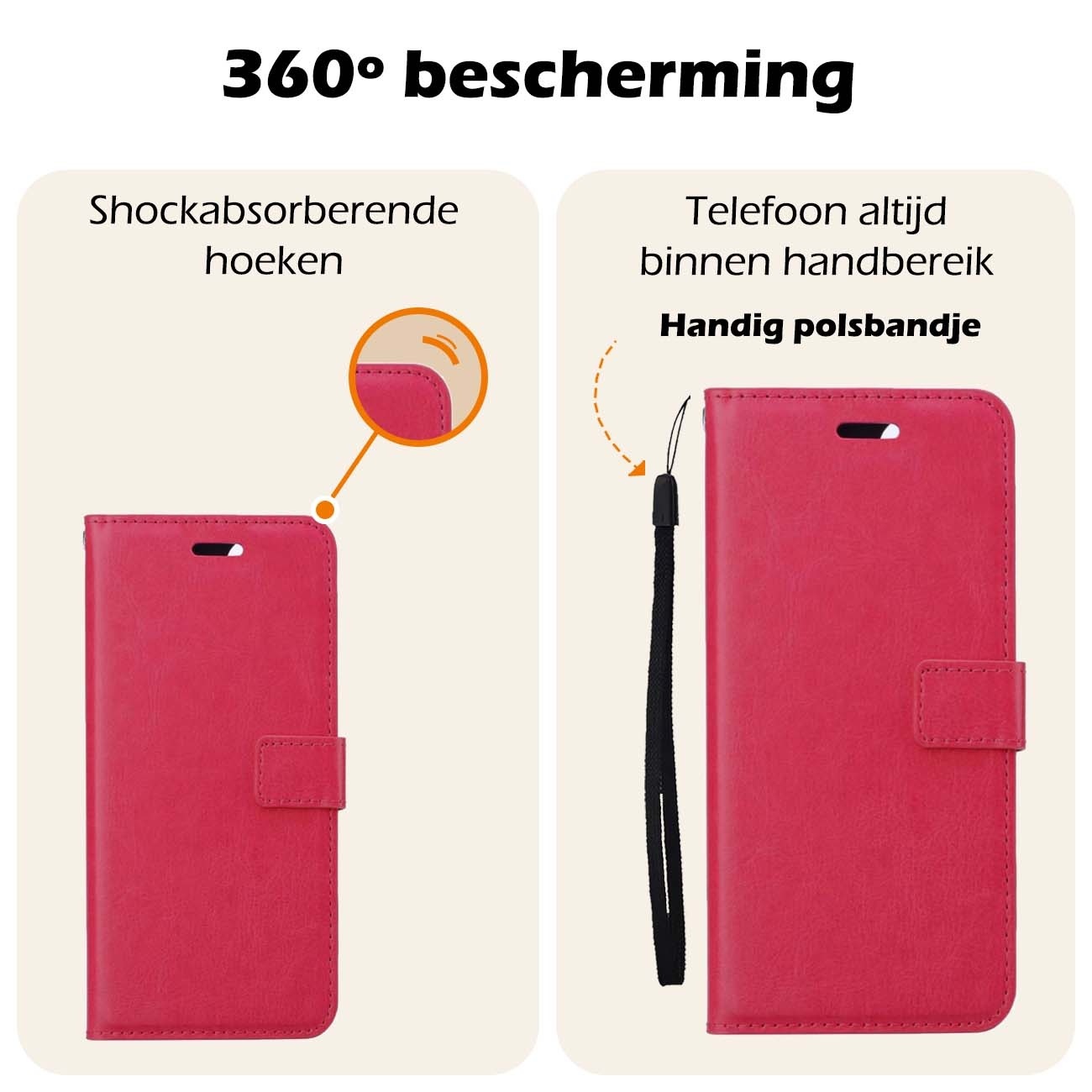 Nomfy Hoesje Geschikt voor Samsung S23 FE Hoes Bookcase Flipcase Book Cover Met 2x Screenprotector - Hoes Geschikt voor Samsung Galaxy S23 FE Hoesje Book Case - Donkerroze