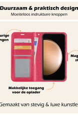 Nomfy Hoesje Geschikt voor Samsung S23 FE Hoes Bookcase Flipcase Book Cover Met 2x Screenprotector - Hoes Geschikt voor Samsung Galaxy S23 FE Hoesje Book Case - Donkerroze