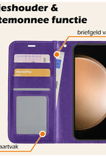 Nomfy Hoesje Geschikt voor Samsung S23 FE Hoes Bookcase Flipcase Book Cover Met 2x Screenprotector - Hoes Geschikt voor Samsung Galaxy S23 FE Hoesje Book Case - Paars