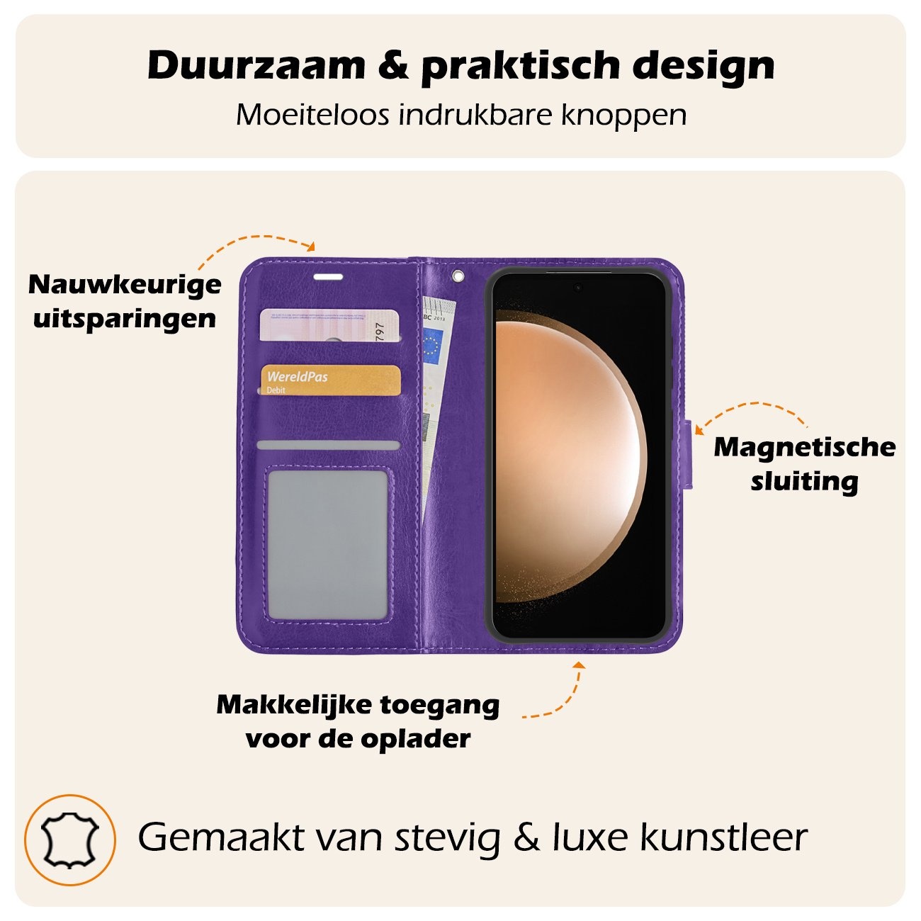 Nomfy Hoesje Geschikt voor Samsung S23 FE Hoes Bookcase Flipcase Book Cover Met 2x Screenprotector - Hoes Geschikt voor Samsung Galaxy S23 FE Hoesje Book Case - Paars