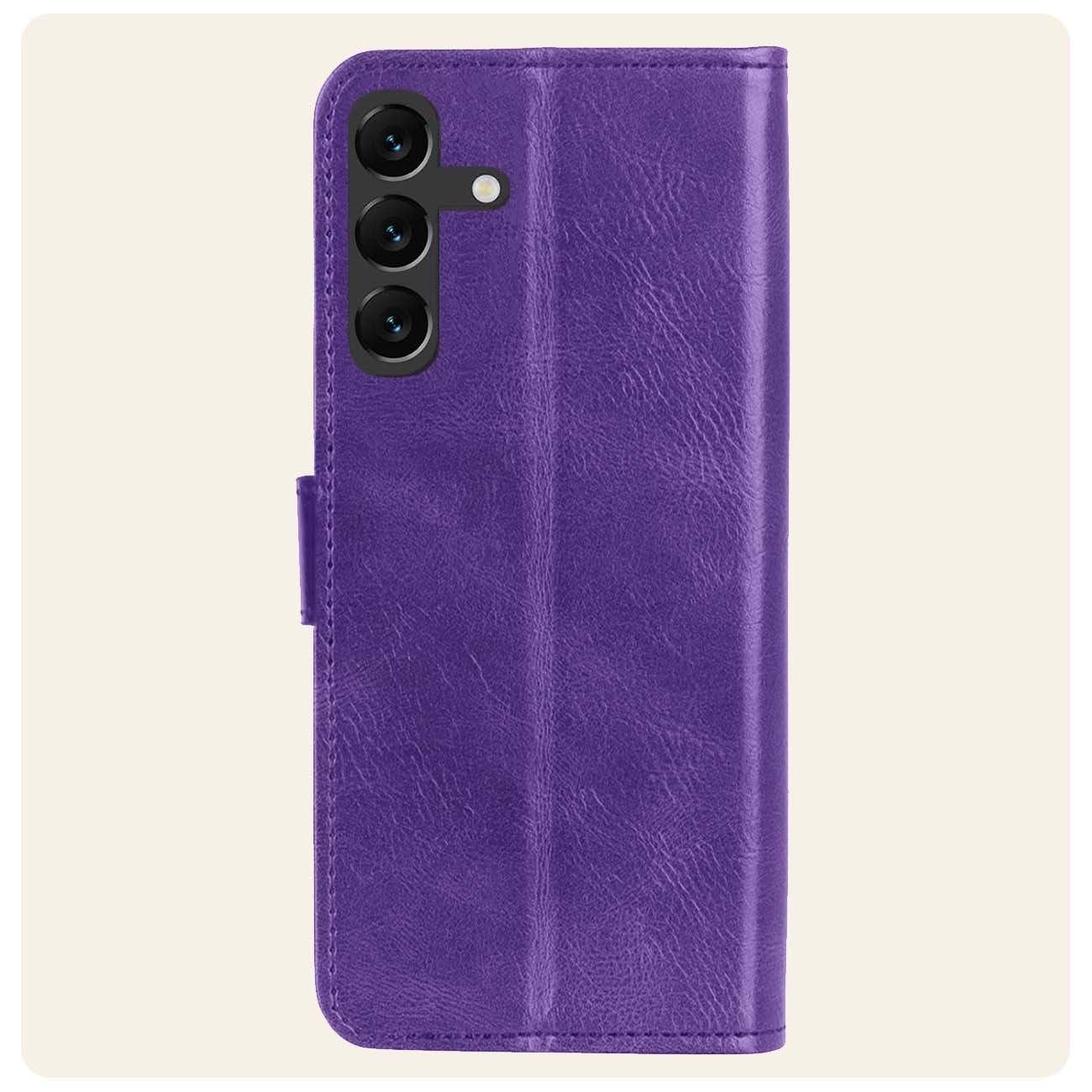 Nomfy Hoesje Geschikt voor Samsung S23 FE Hoes Bookcase Flipcase Book Cover Met 2x Screenprotector - Hoes Geschikt voor Samsung Galaxy S23 FE Hoesje Book Case - Paars