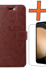 Nomfy Hoesje Geschikt voor Samsung S23 FE Hoes Bookcase Flipcase Book Cover Met Screenprotector - Hoes Geschikt voor Samsung Galaxy S23 FE Hoesje Book Case - Bruin
