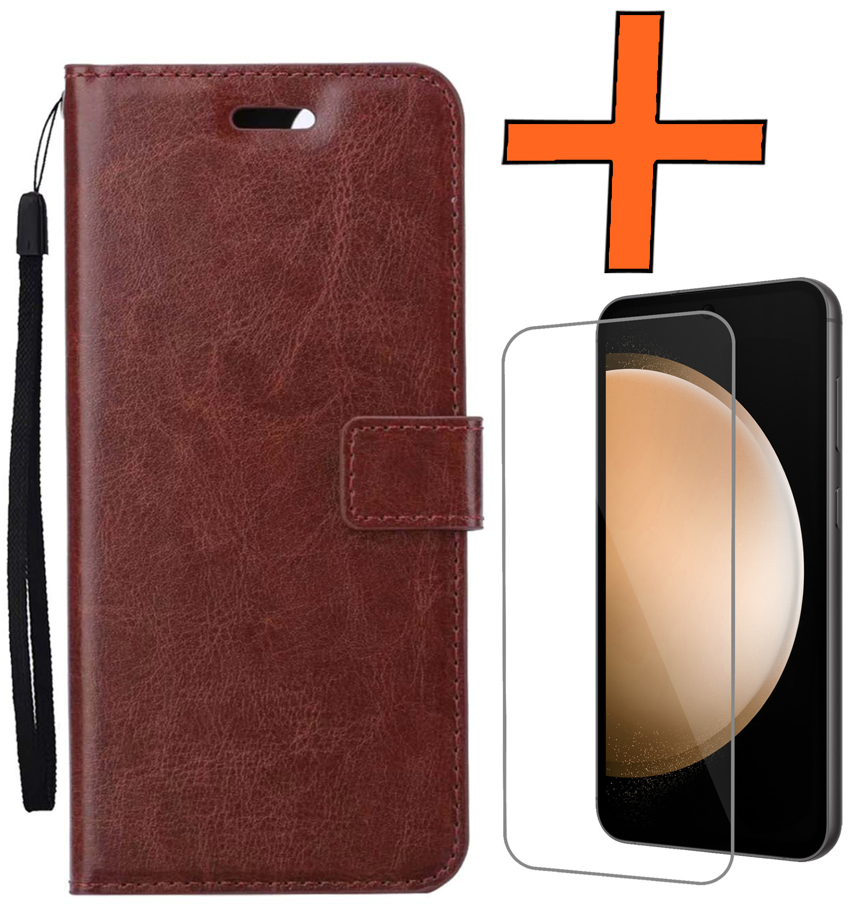 Nomfy Hoesje Geschikt voor Samsung S23 FE Hoes Bookcase Flipcase Book Cover Met Screenprotector - Hoes Geschikt voor Samsung Galaxy S23 FE Hoesje Book Case - Bruin