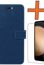 Nomfy Hoesje Geschikt voor Samsung S23 FE Hoes Bookcase Flipcase Book Cover Met Screenprotector - Hoes Geschikt voor Samsung Galaxy S23 FE Hoesje Book Case - Donkerblauw