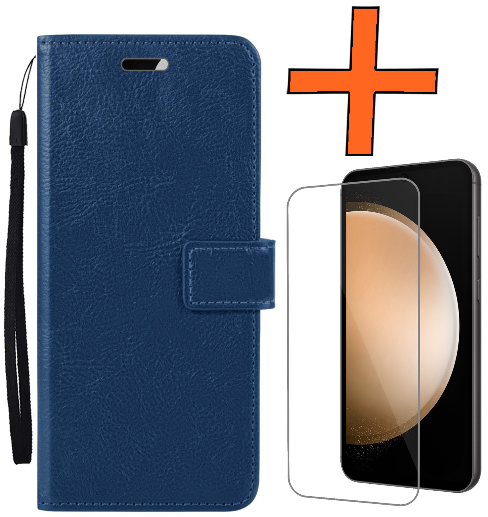 Nomfy Hoesje Geschikt voor Samsung S23 FE Hoes Bookcase Flipcase Book Cover Met Screenprotector - Hoes Geschikt voor Samsung Galaxy S23 FE Hoesje Book Case - Donkerblauw
