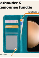 Nomfy Hoesje Geschikt voor Samsung S23 FE Hoes Bookcase Flipcase Book Cover Met 2x Screenprotector - Hoes Geschikt voor Samsung Galaxy S23 FE Hoesje Book Case - Turquoise