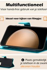 Nomfy Hoesje Geschikt voor Samsung S23 FE Hoes Bookcase Flipcase Book Cover Met 2x Screenprotector - Hoes Geschikt voor Samsung Galaxy S23 FE Hoesje Book Case - Turquoise