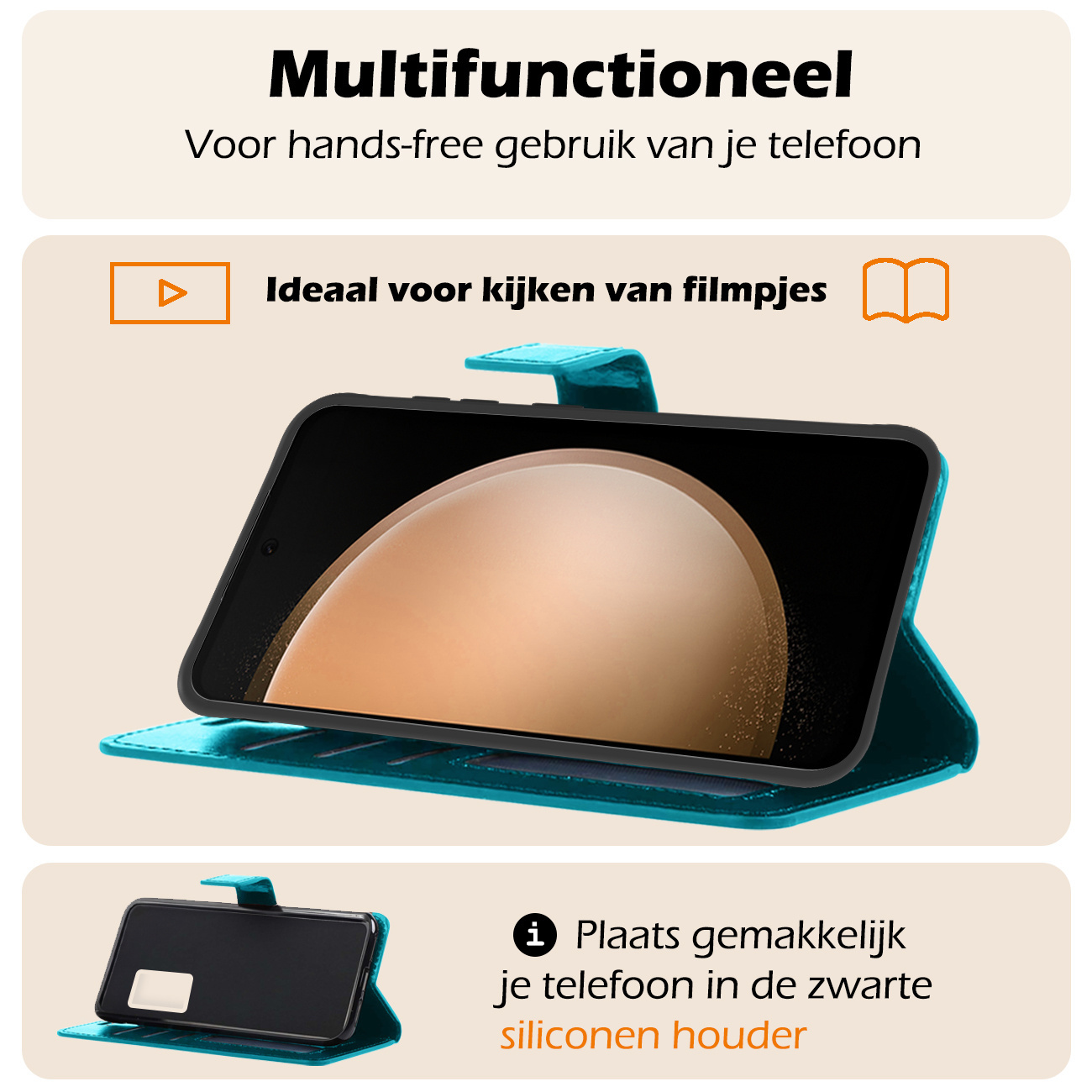 Nomfy Hoesje Geschikt voor Samsung S23 FE Hoes Bookcase Flipcase Book Cover Met 2x Screenprotector - Hoes Geschikt voor Samsung Galaxy S23 FE Hoesje Book Case - Turquoise