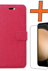 Nomfy Hoesje Geschikt voor Samsung S23 FE Hoes Bookcase Flipcase Book Cover Met Screenprotector - Hoes Geschikt voor Samsung Galaxy S23 FE Hoesje Book Case - Donkerroze