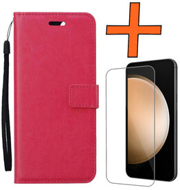 Nomfy Nomfy Samsung Galaxy S23 FE Hoesje Bookcase Met Screenprotector - Donkerroze