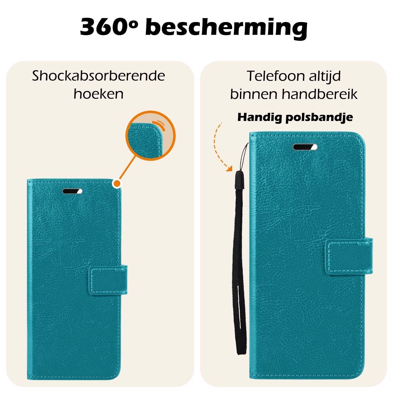 Nomfy Hoesje Geschikt voor Samsung S23 FE Hoes Bookcase Flipcase Book Cover Met 2x Screenprotector - Hoes Geschikt voor Samsung Galaxy S23 FE Hoesje Book Case - Turquoise