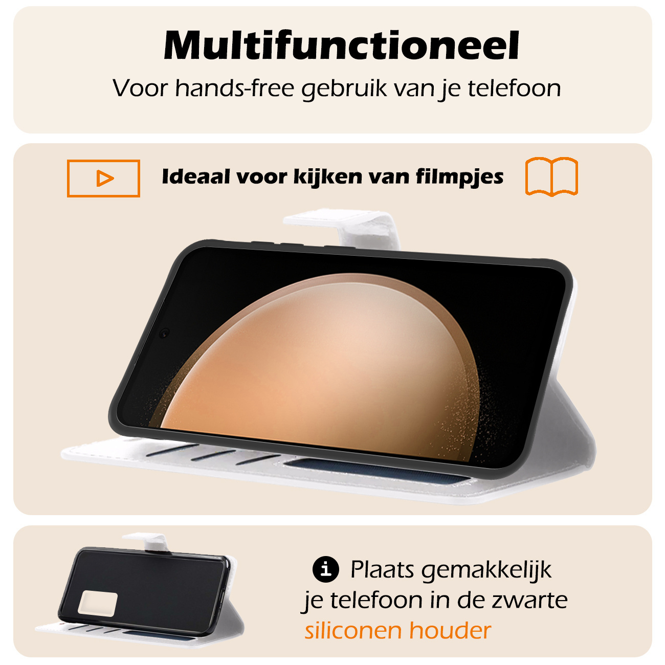 Nomfy Hoesje Geschikt voor Samsung S23 FE Hoes Bookcase Flipcase Book Cover Met 2x Screenprotector - Hoes Geschikt voor Samsung Galaxy S23 FE Hoesje Book Case - Wit