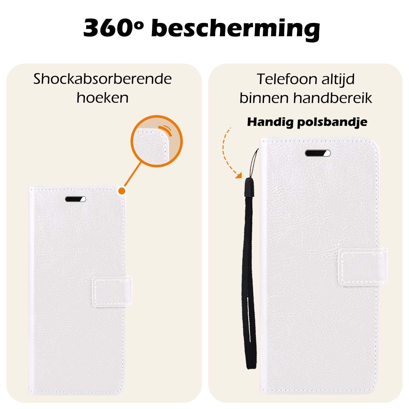 Nomfy Hoesje Geschikt voor Samsung S23 FE Hoes Bookcase Flipcase Book Cover Met 2x Screenprotector - Hoes Geschikt voor Samsung Galaxy S23 FE Hoesje Book Case - Wit