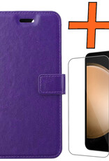 Nomfy Hoesje Geschikt voor Samsung S23 FE Hoes Bookcase Flipcase Book Cover Met Screenprotector - Hoes Geschikt voor Samsung Galaxy S23 FE Hoesje Book Case - Paars