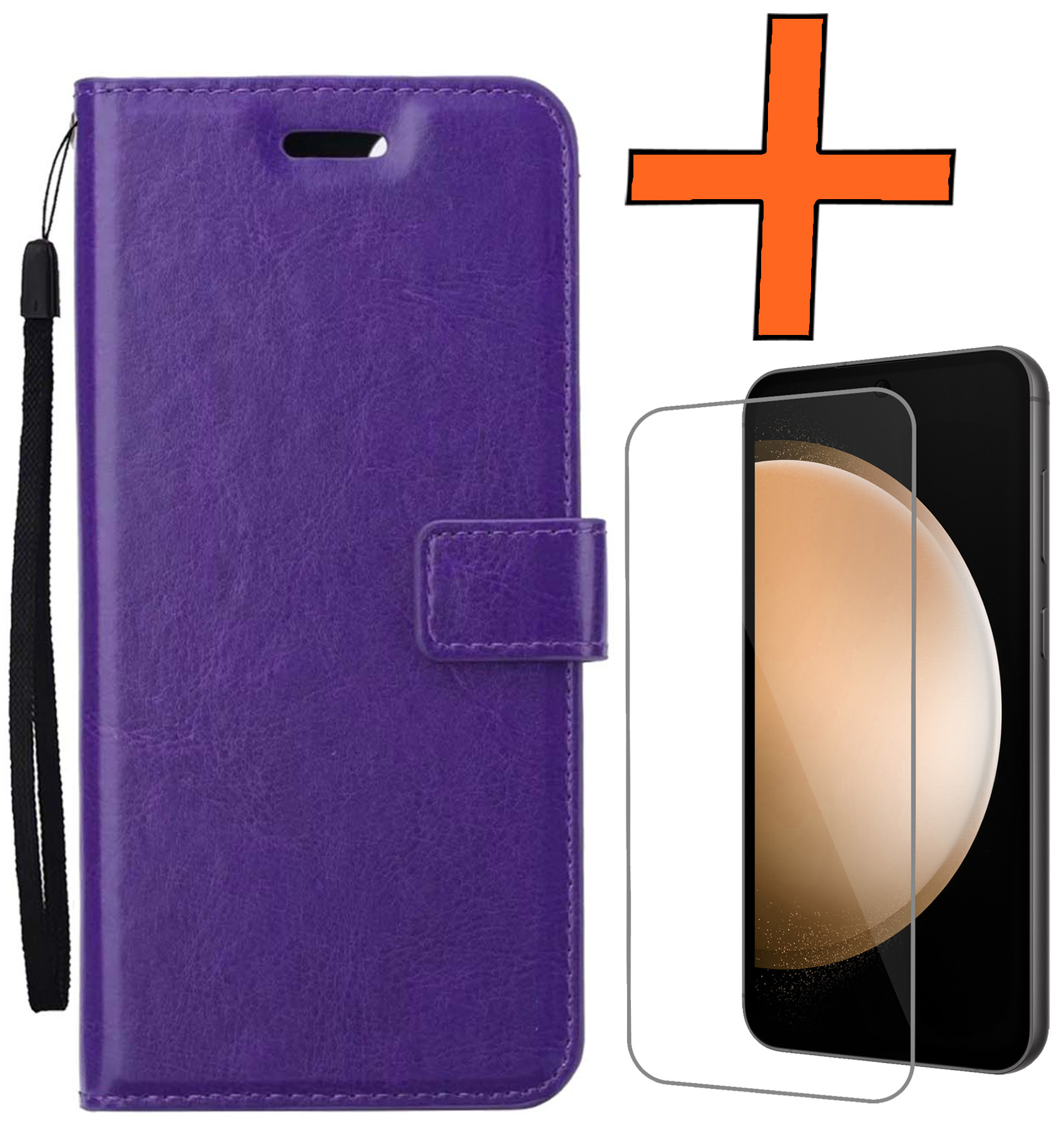 Nomfy Hoesje Geschikt voor Samsung S23 FE Hoes Bookcase Flipcase Book Cover Met Screenprotector - Hoes Geschikt voor Samsung Galaxy S23 FE Hoesje Book Case - Paars