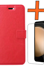 Nomfy Hoesje Geschikt voor Samsung S23 FE Hoes Bookcase Flipcase Book Cover Met Screenprotector - Hoes Geschikt voor Samsung Galaxy S23 FE Hoesje Book Case - Rood