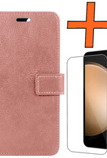 Nomfy Hoesje Geschikt voor Samsung S23 FE Hoes Bookcase Flipcase Book Cover Met Screenprotector - Hoes Geschikt voor Samsung Galaxy S23 FE Hoesje Book Case - Rosé goud
