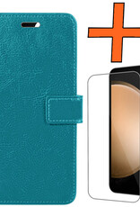 Nomfy Hoesje Geschikt voor Samsung S23 FE Hoes Bookcase Flipcase Book Cover Met Screenprotector - Hoes Geschikt voor Samsung Galaxy S23 FE Hoesje Book Case - Turquoise