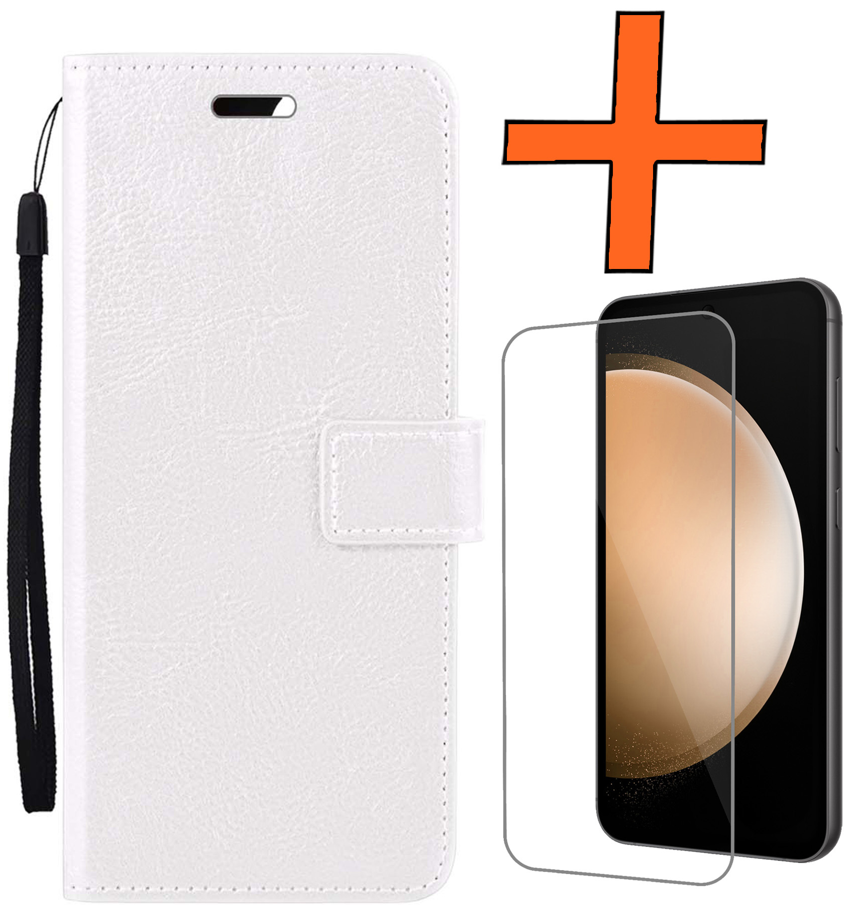 Nomfy Hoesje Geschikt voor Samsung S23 FE Hoes Bookcase Flipcase Book Cover Met Screenprotector - Hoes Geschikt voor Samsung Galaxy S23 FE Hoesje Book Case - Wit