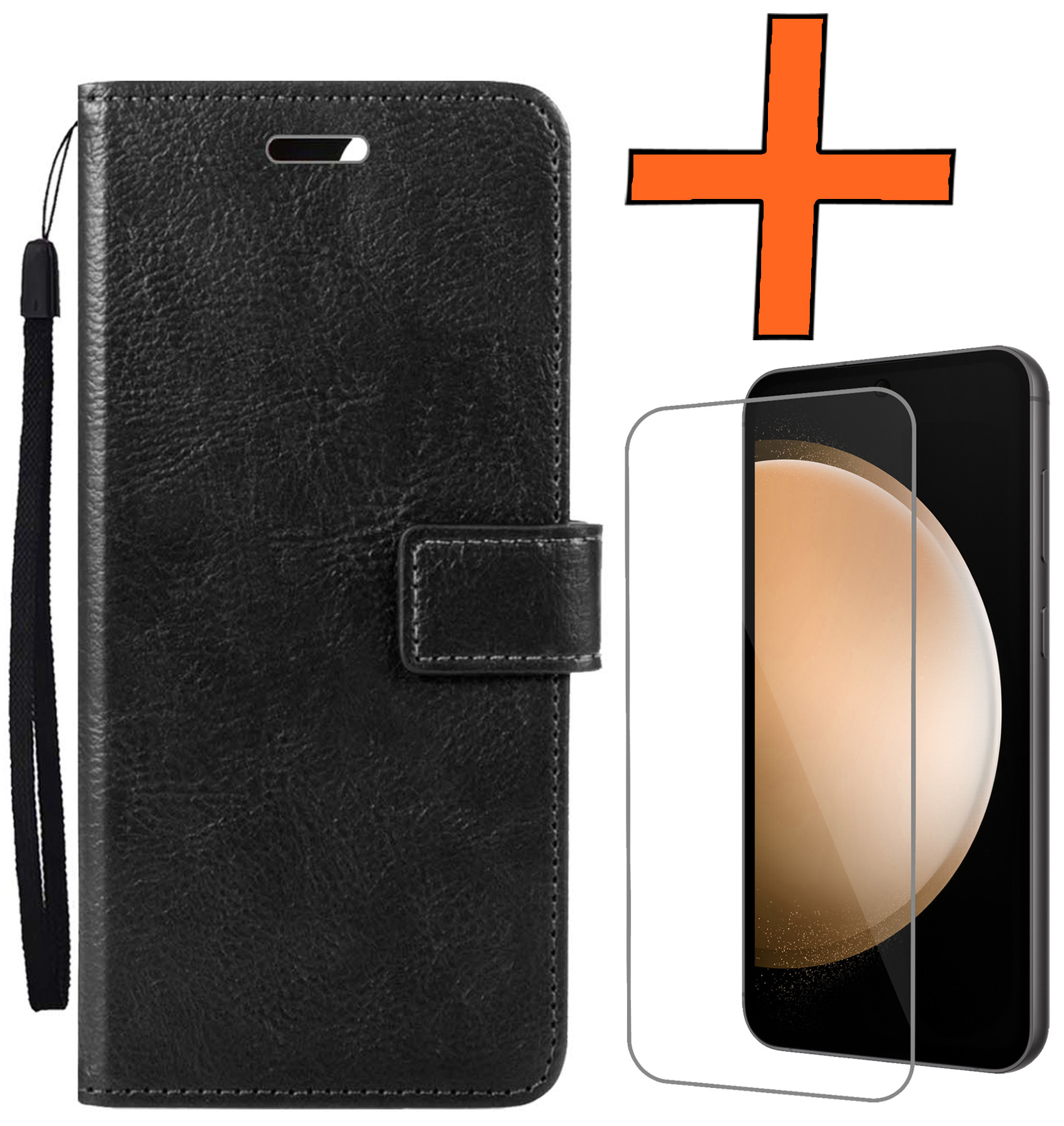 Nomfy Hoesje Geschikt voor Samsung S23 FE Hoes Bookcase Flipcase Book Cover Met Screenprotector - Hoes Geschikt voor Samsung Galaxy S23 FE Hoesje Book Case - Zwart