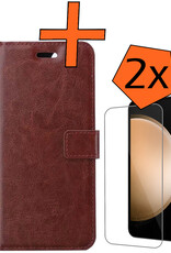 Nomfy Hoesje Geschikt voor Samsung S23 FE Hoes Bookcase Flipcase Book Cover Met 2x Screenprotector - Hoes Geschikt voor Samsung Galaxy S23 FE Hoesje Book Case - Bruin