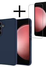 NoXx Hoes Geschikt voor Samsung S23 FE Hoesje Cover Siliconen Back Case Hoes Met Screenprotector - Donkerblauw
