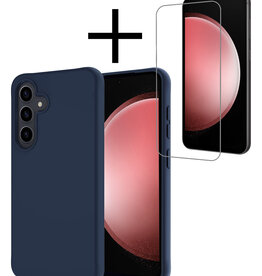 NoXx NoXx Samsung Galaxy S23 FE Hoesje Siliconen Met Screenprotector - Donkerblauw