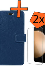 Nomfy Hoesje Geschikt voor Samsung S23 FE Hoes Bookcase Flipcase Book Cover Met 2x Screenprotector - Hoes Geschikt voor Samsung Galaxy S23 FE Hoesje Book Case - Donkerblauw