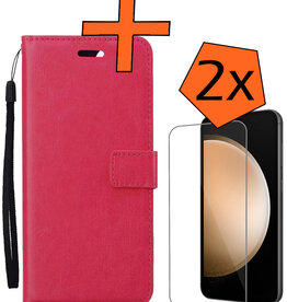 Nomfy Nomfy Samsung Galaxy S23 FE Hoesje Bookcase Met 2x Screenprotector - Donkerroze