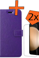 Nomfy Hoesje Geschikt voor Samsung S23 FE Hoes Bookcase Flipcase Book Cover Met 2x Screenprotector - Hoes Geschikt voor Samsung Galaxy S23 FE Hoesje Book Case - Paars
