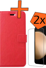 Nomfy Hoesje Geschikt voor Samsung S23 FE Hoes Bookcase Flipcase Book Cover Met 2x Screenprotector - Hoes Geschikt voor Samsung Galaxy S23 FE Hoesje Book Case - Rood