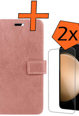 Nomfy Hoesje Geschikt voor Samsung S23 FE Hoes Bookcase Flipcase Book Cover Met 2x Screenprotector - Hoes Geschikt voor Samsung Galaxy S23 FE Hoesje Book Case - Rosé goud